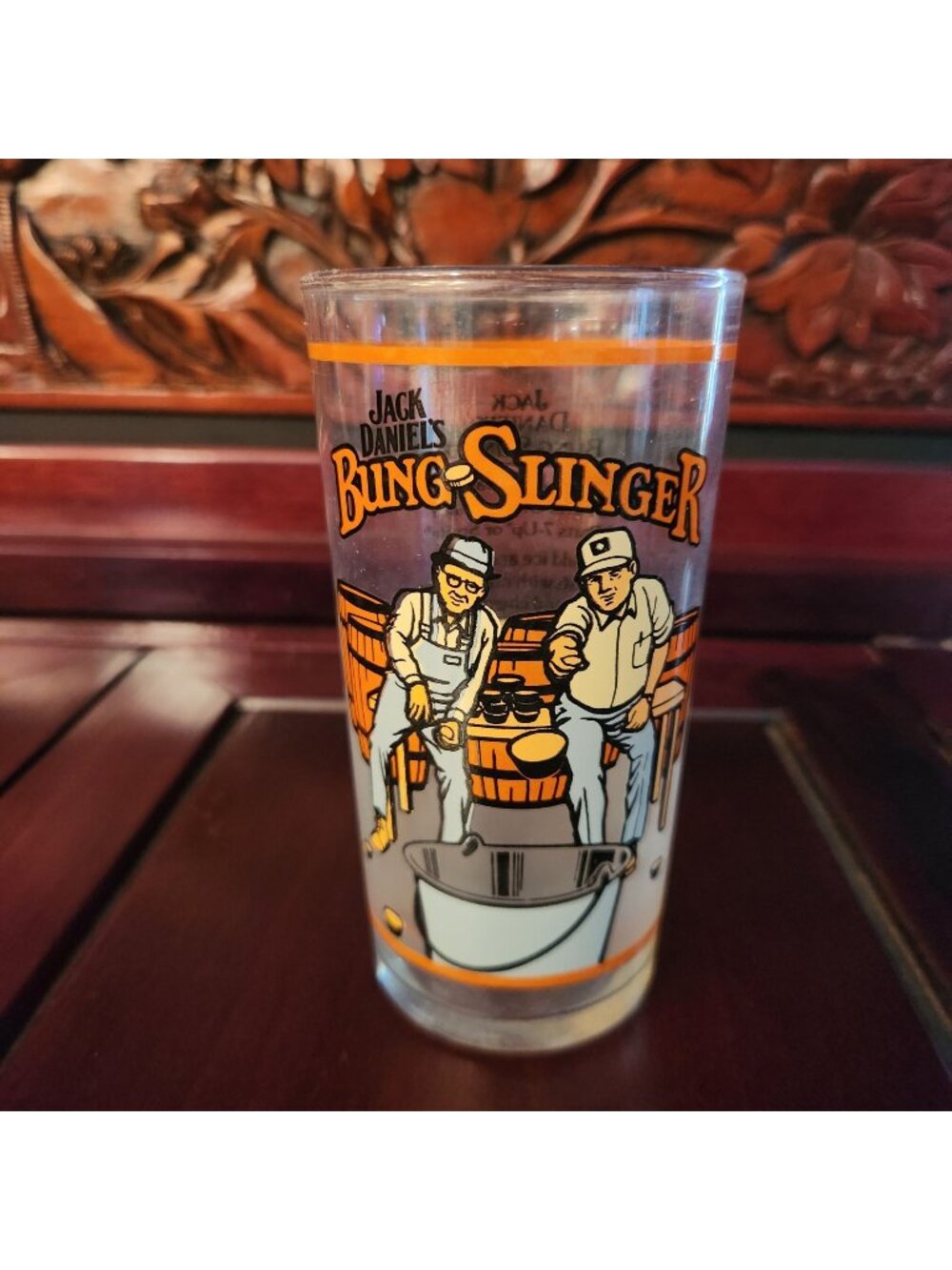 Jack Daniels Bung-Slinger Glass with Retro Graphic Design Drink & Recipe Text